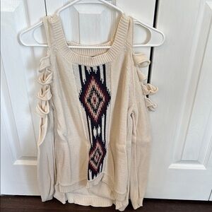 Cream Knit Sweater with Tribal Pattern